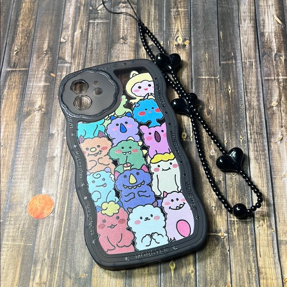 5for$10 Monsters iPhone 12 Case, Cute Cartoon Bear Animal Lanyard Wrist Strap